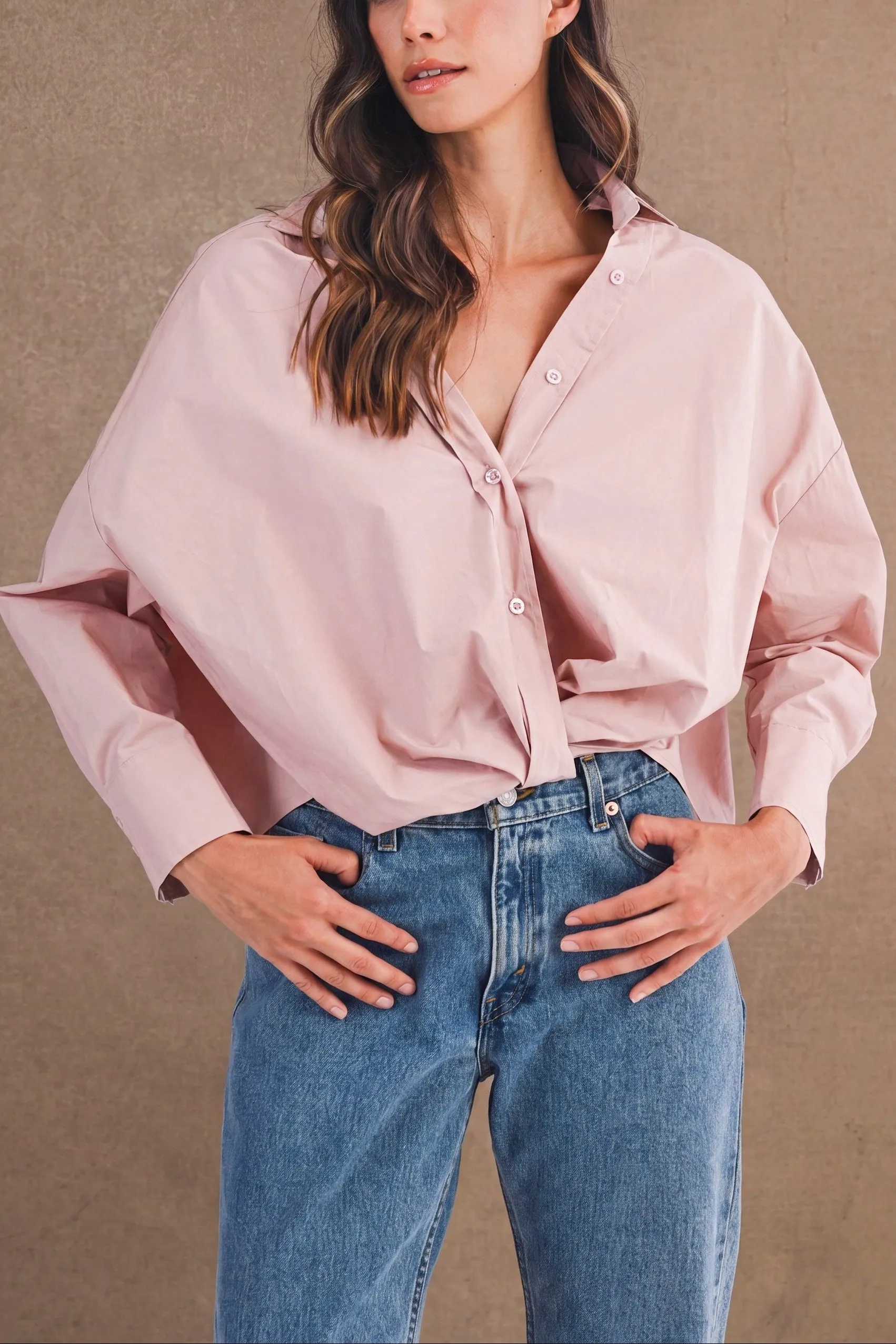 Oversized Twist Front Cotton Button-Down Shirt sold by Evercado