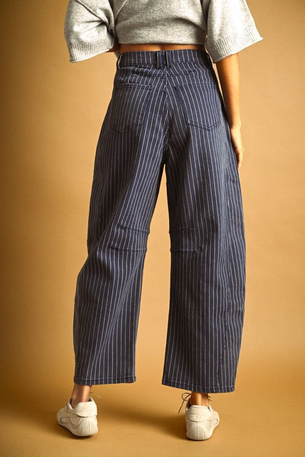 High-Rise Pinstripe Barrel Leg Cotton Pants sold by Evercado product image thumbnail 3