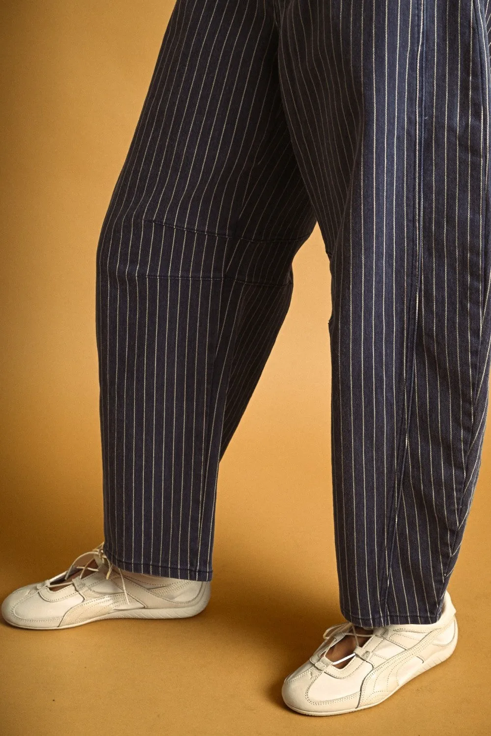 High-Rise Pinstripe Barrel Leg Cotton Pants sold by Evercado product image thumbnail 5
