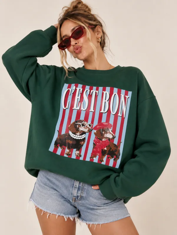 C’est Bon Dachshund Graphic Oversized Sweatshirt made by Evercado