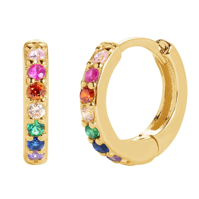 Rainbow CZ Huggie Hoops 10mm made by KEMMI collection