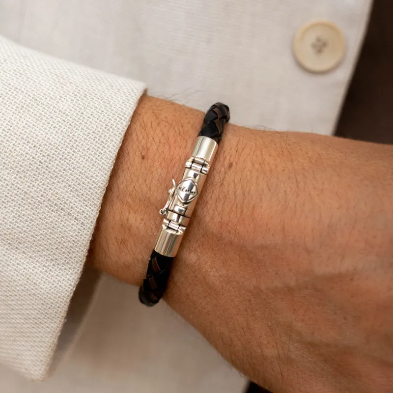 Men's Owen Black and Brown Leather Bracelet made by KEMMI collection