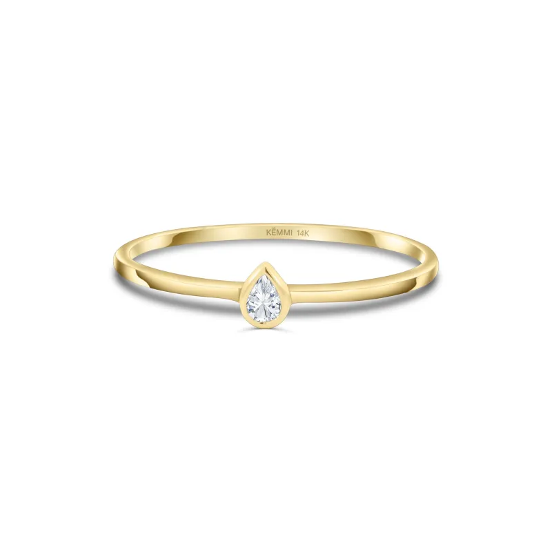 Solid Gold Pear Diamond Ring made by KEMMI collection