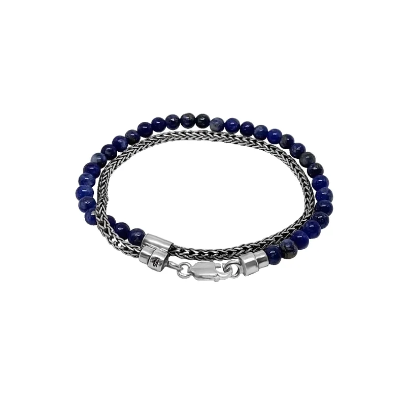 Silver Mini Chain Blue Lapis Beads made by KEMMI collection