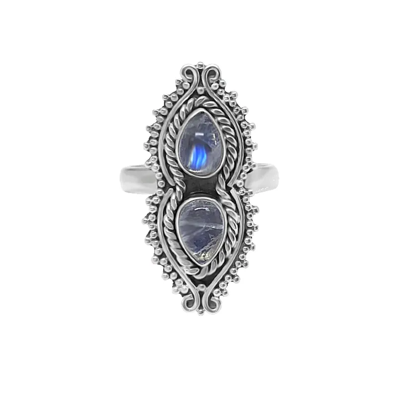 Silver Double NightSky Moonstone Ring made by KEMMI collection