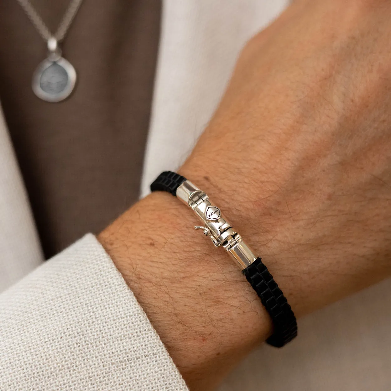 Men's Black Leather Small Square Bracelet sold by KEMMI collection product image thumbnail 2
