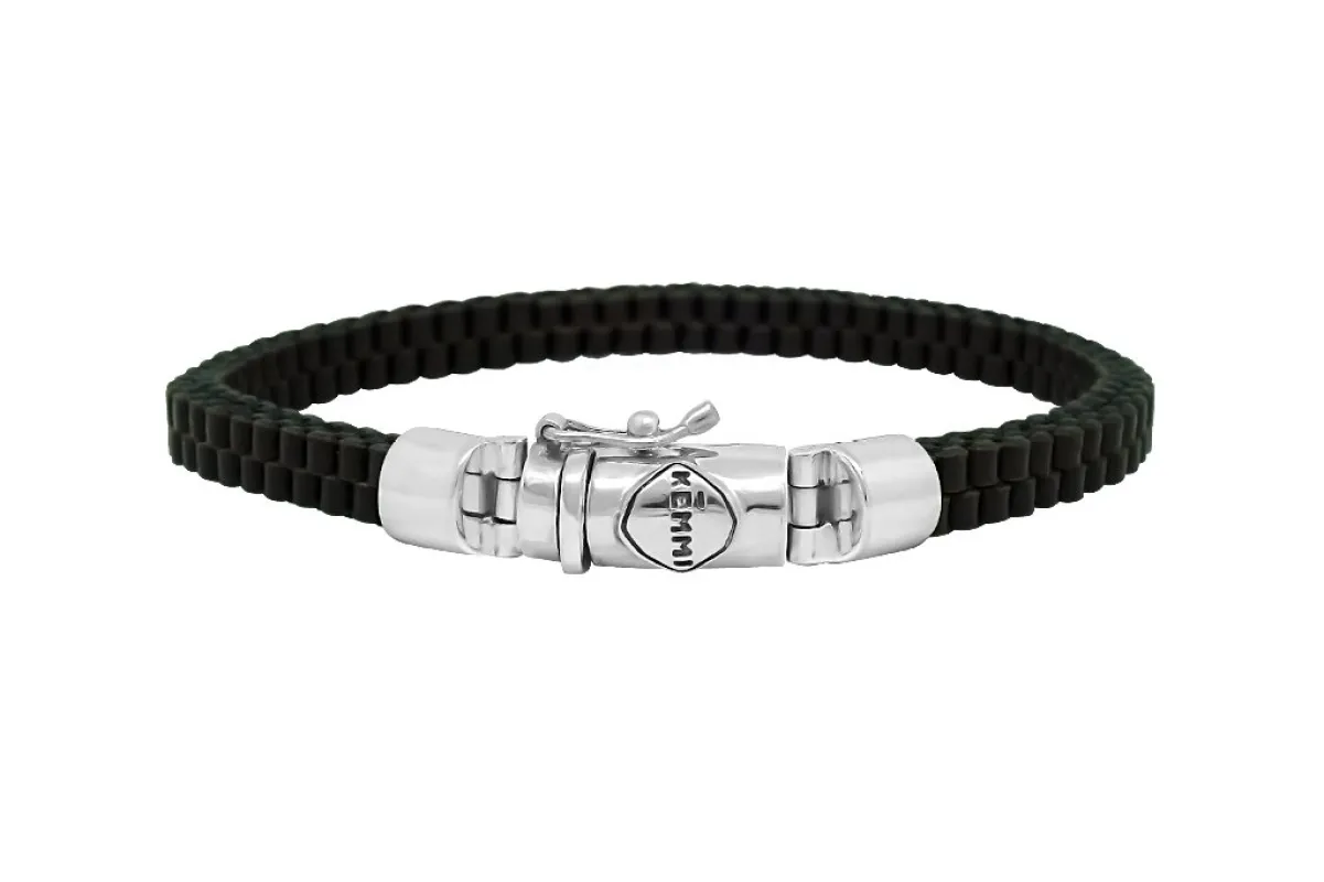 Men's Black Leather Small Square Bracelet made by KEMMI collection