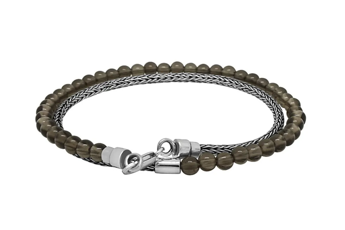 Silver Mini Chain Bead Smokey Quartz made by KEMMI collection