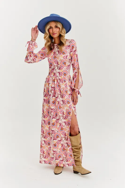 Sukienka z pękniętym rękawem maxi Dreamfield made by Naoko