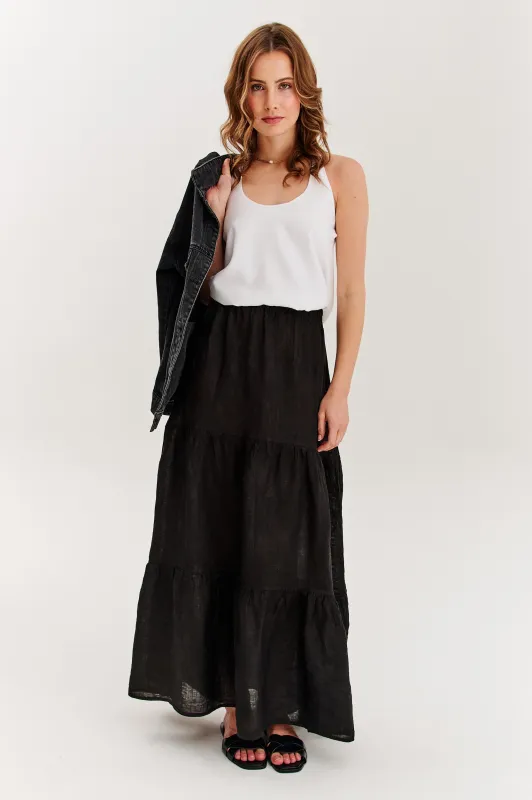 Długa spódnica lniana Black Lotus sold by Naoko