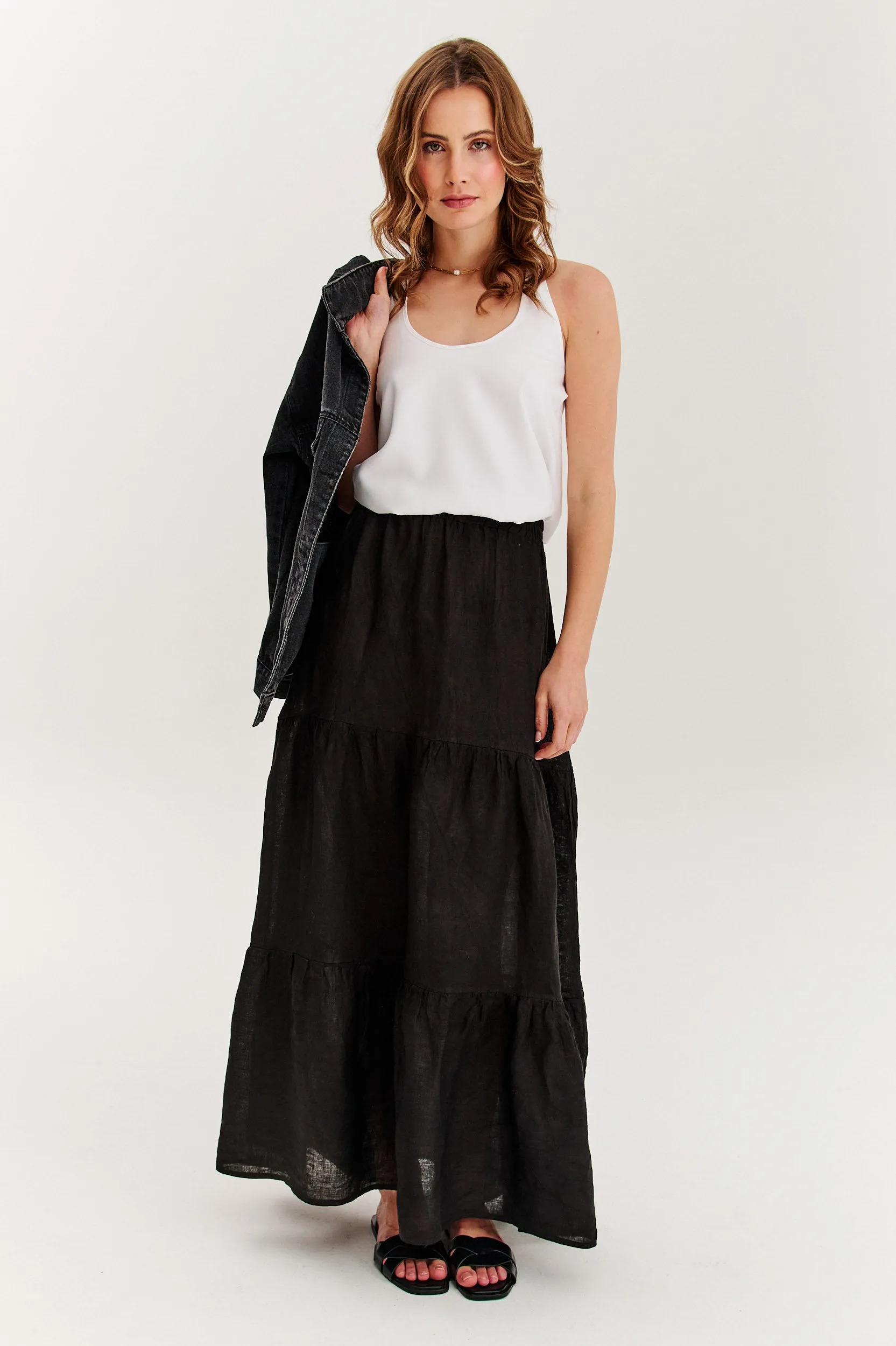 Długa spódnica lniana Black Lotus sold by Naoko