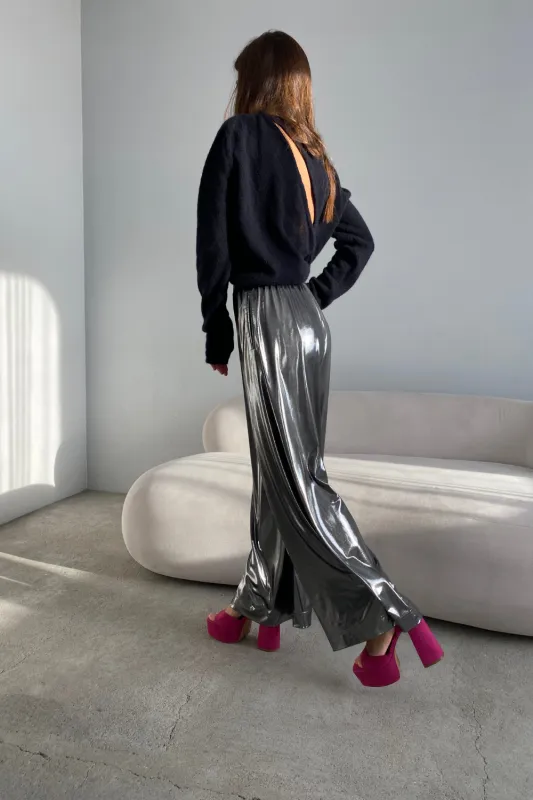 METALICZNE SPODNIE Z SZEROKĄ NOGAWKĄ SREBRNE sold by The Odder Side
