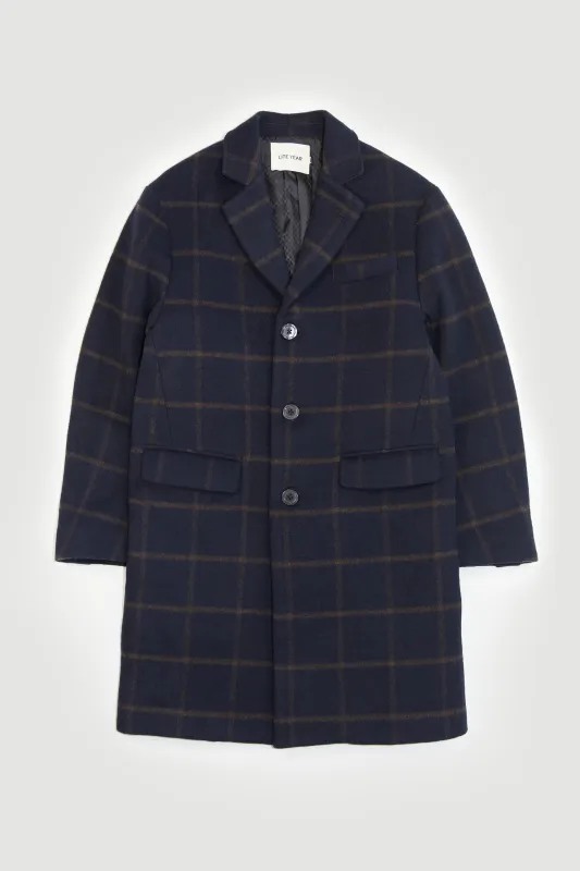 NY Overcoat - Navy & Brown Windowpane made by Lite Year
