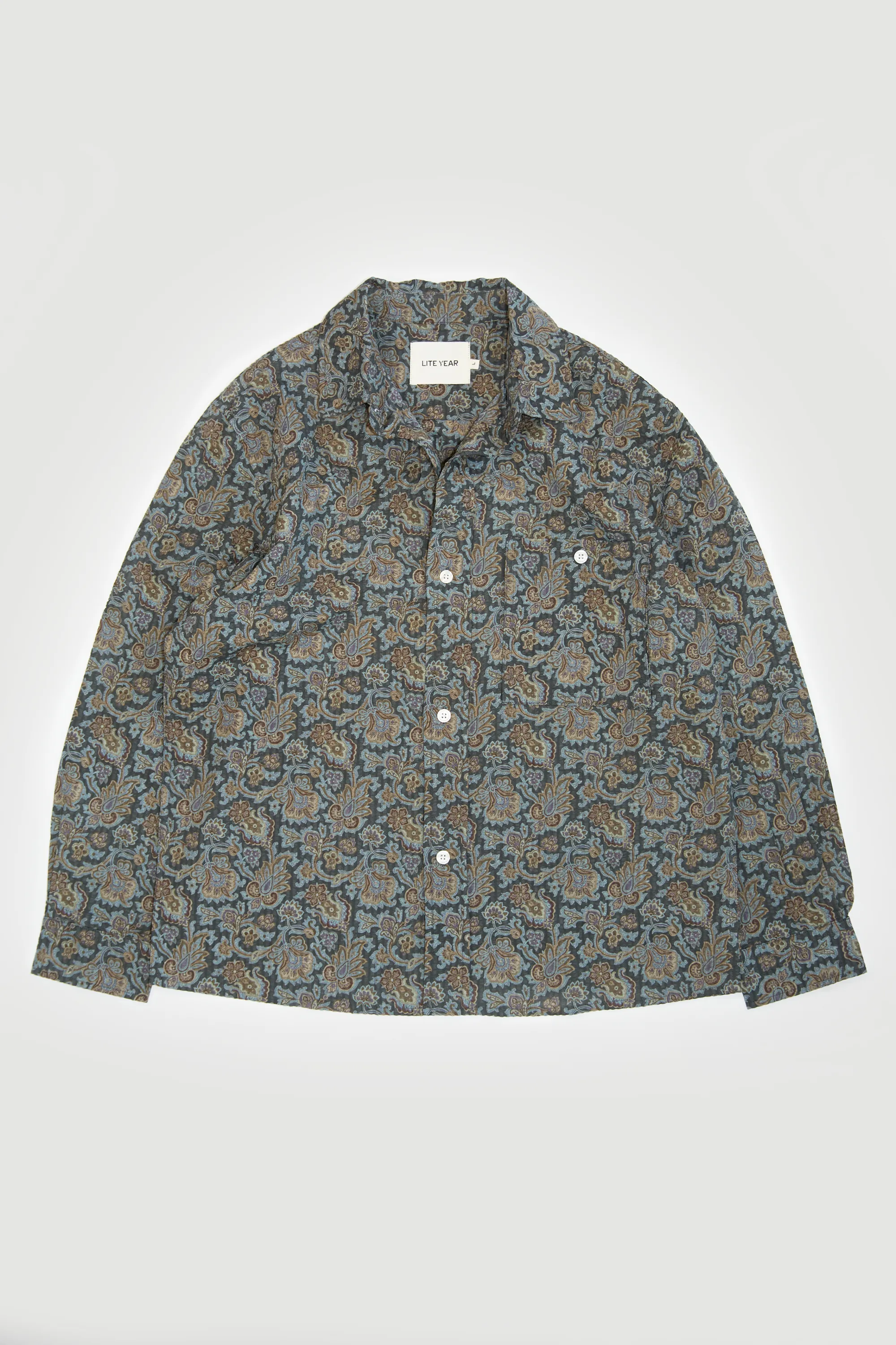 Relaxed Button Up Shirt - Olive Paisley sold by Lite Year