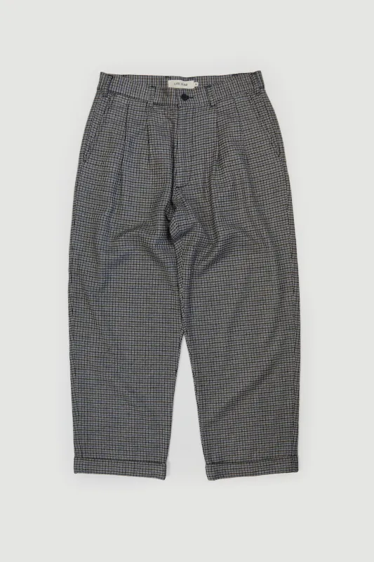 Double Pleat Pant - Blue/Navy Houndstooth sold by Lite Year
