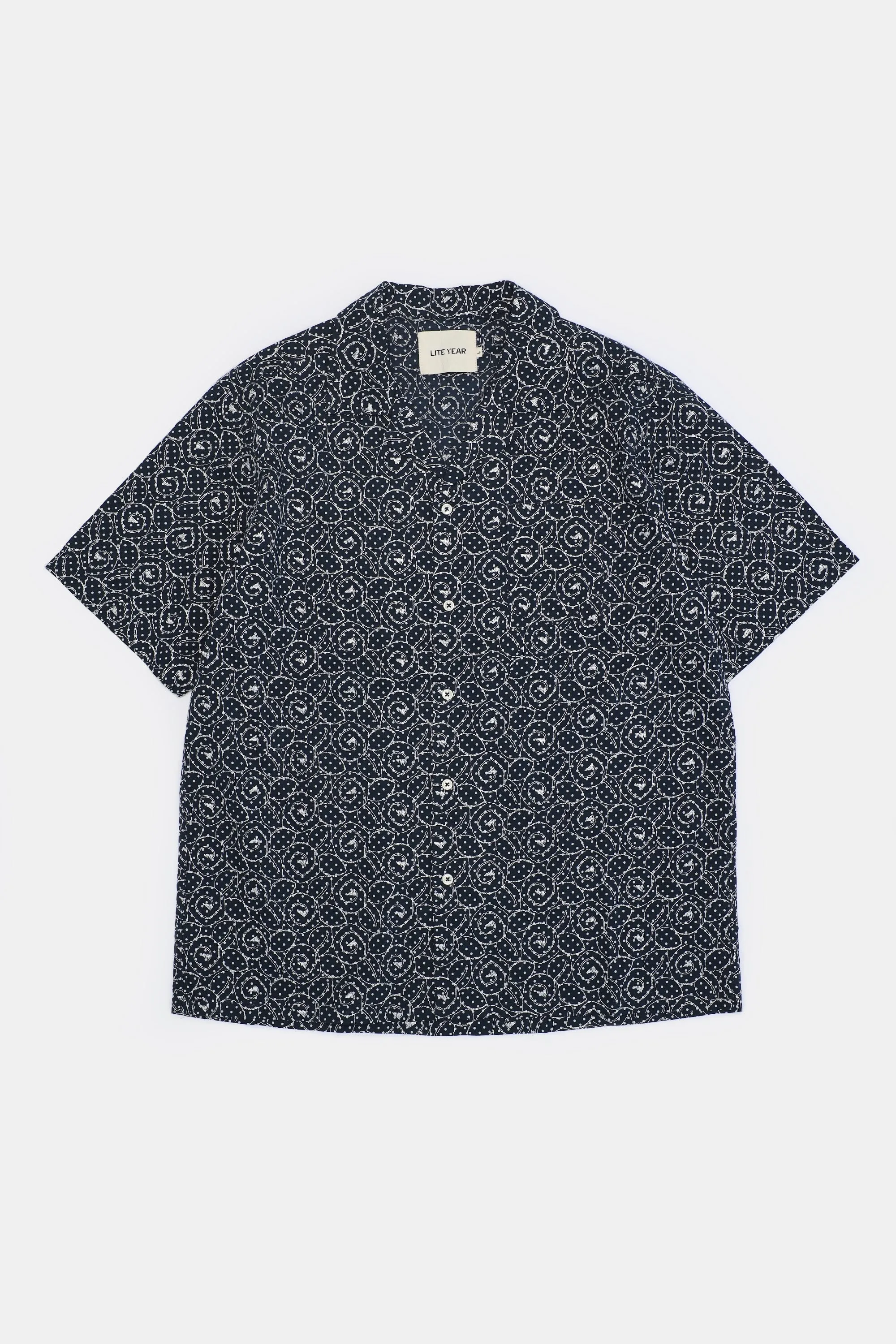 Short Sleeve Camp Collar - Navy with White Embroidery sold by Lite Year
