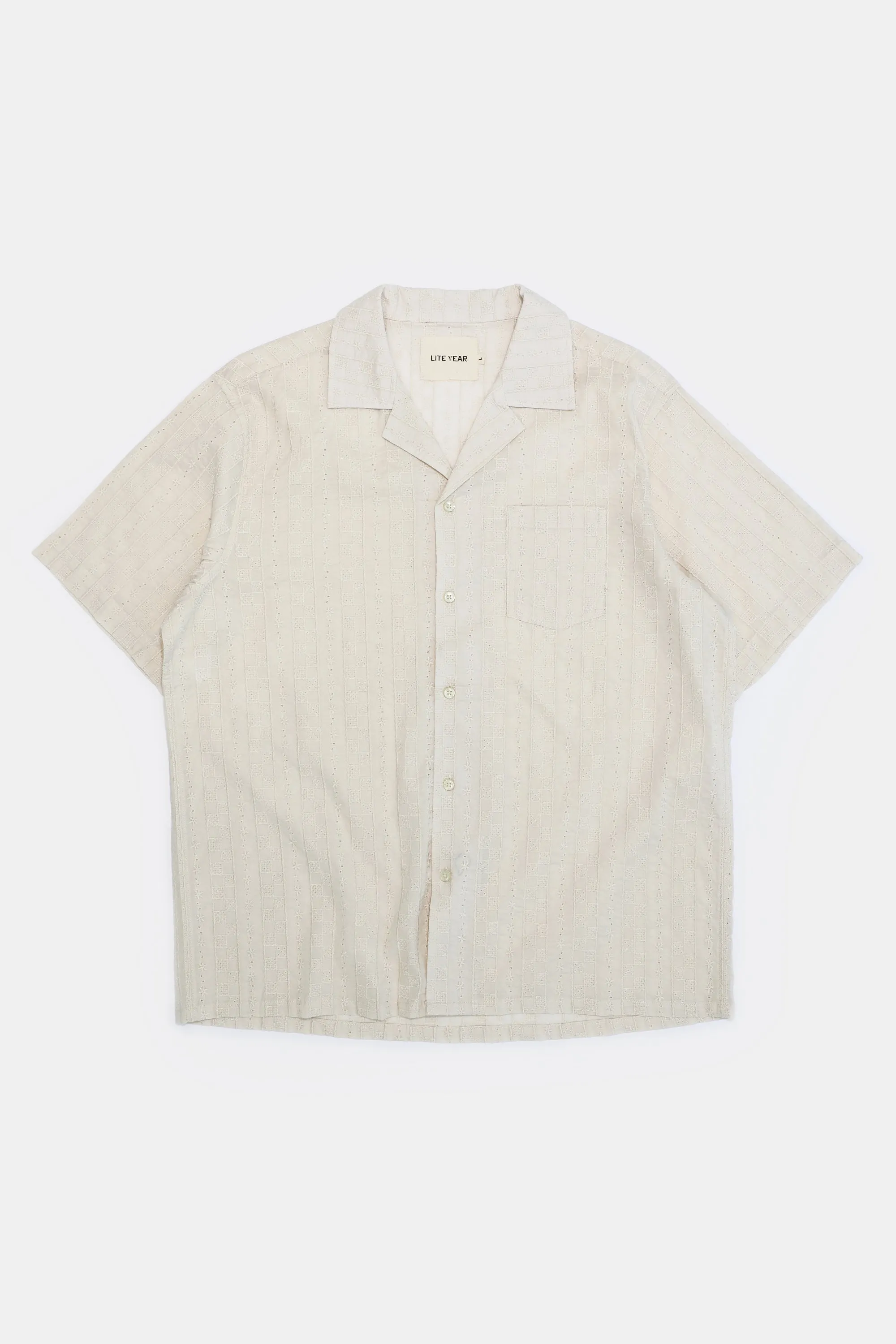 Short Sleeve Camp Collar - Sand Embroidery Stripe sold by Lite Year
