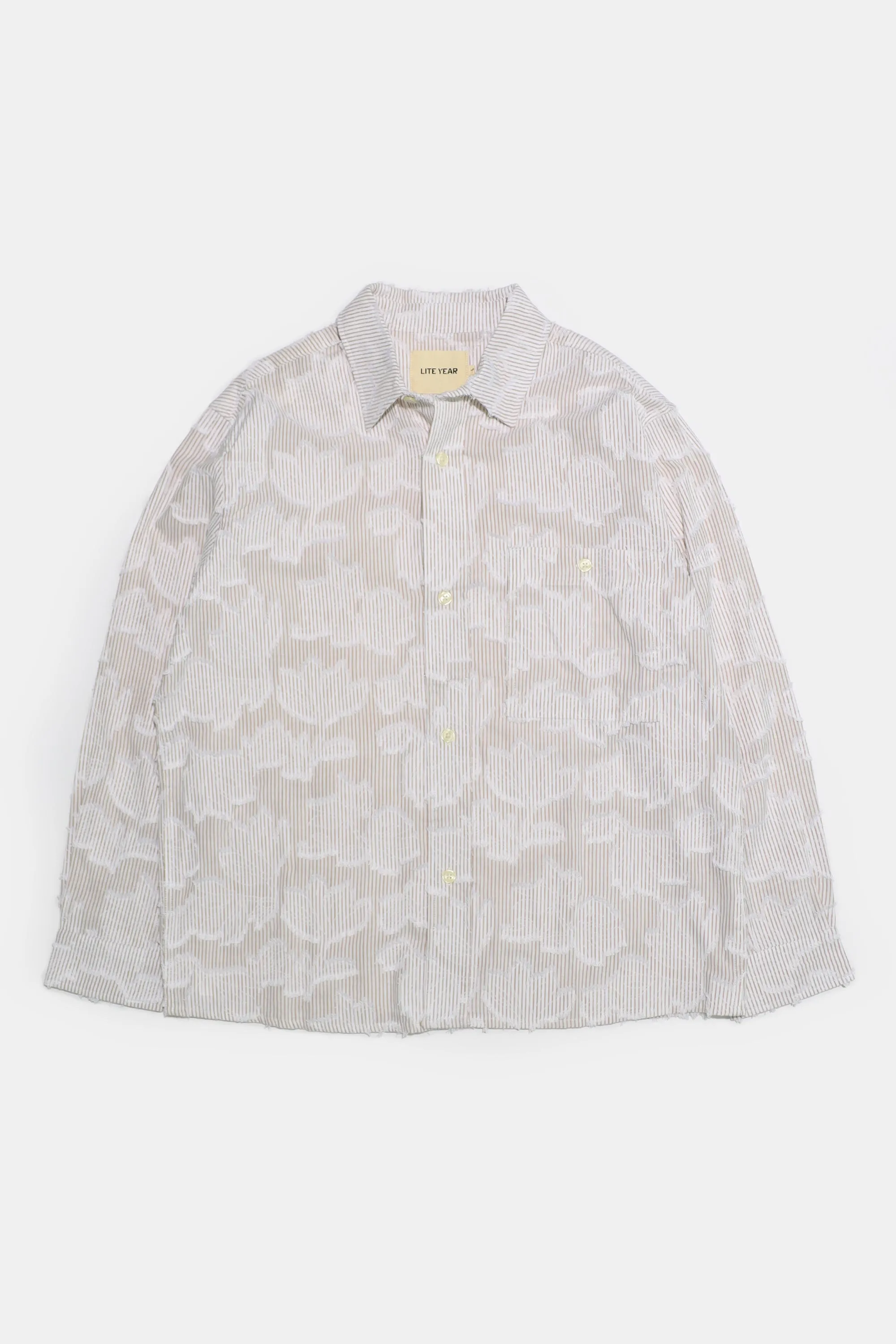 Relaxed Long Sleeve Shirt - Khaki White Floral Stripe sold by Lite Year
