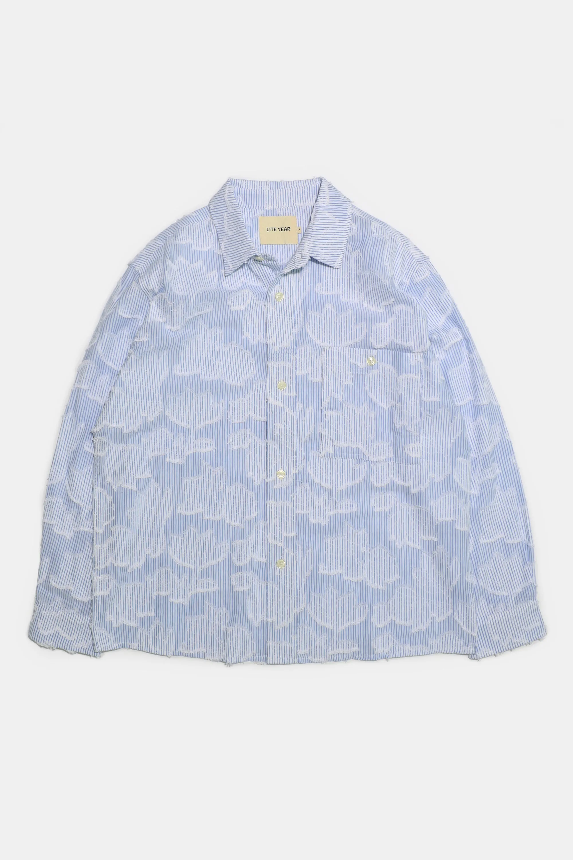 Relaxed Long Sleeve Shirt - Blue White Floral Stripe sold by Lite Year