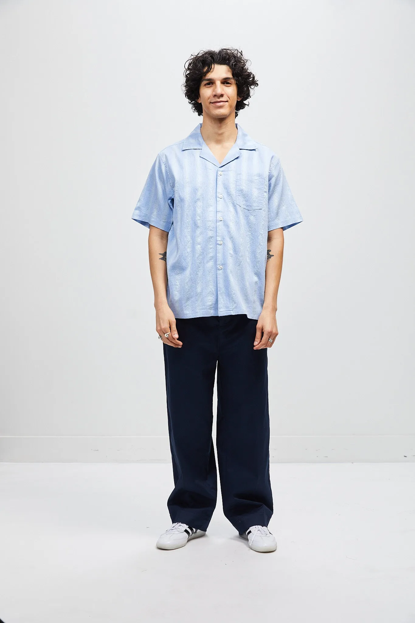 Italian short sleeve camp collar - Blue stripe sold by Lite Year product image thumbnail 3