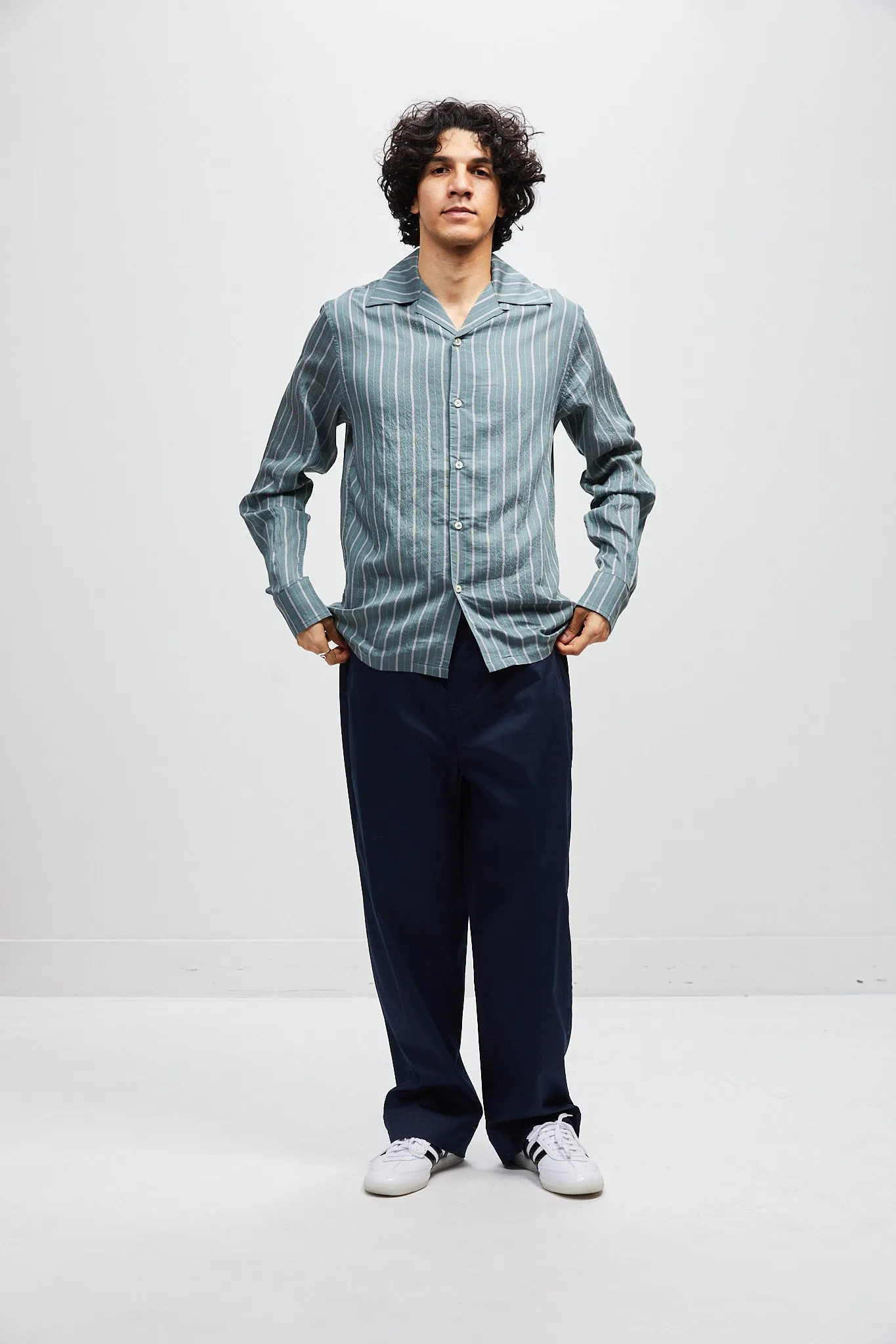 Italian Camp Collar Shirt - Teal Stripe sold by Lite Year product image thumbnail 3
