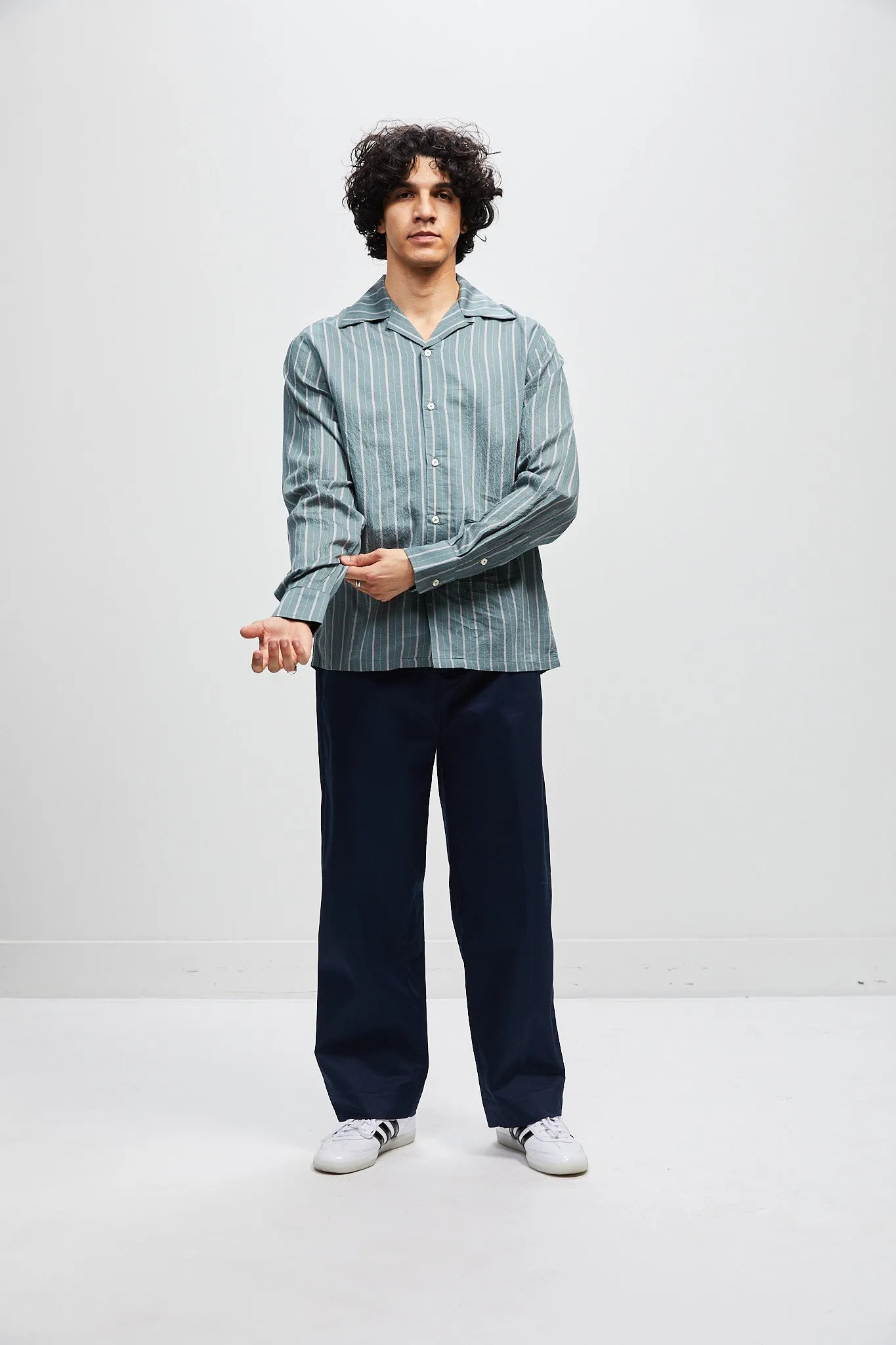 Italian Camp Collar Shirt - Teal Stripe sold by Lite Year product image thumbnail 4