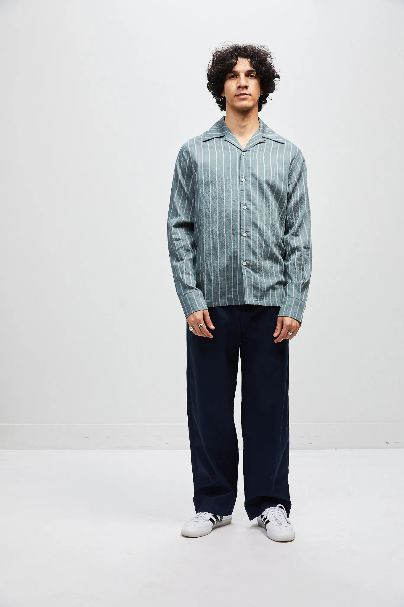 Italian Camp Collar Shirt - Teal Stripe sold by Lite Year product image thumbnail 5