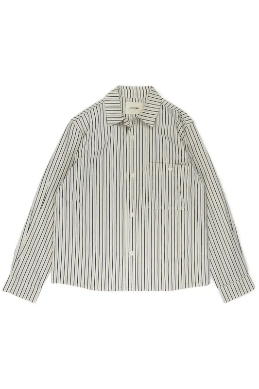 Italian Relaxed Button Up Shirt - Natural with Navy Stripe made by Lite Year