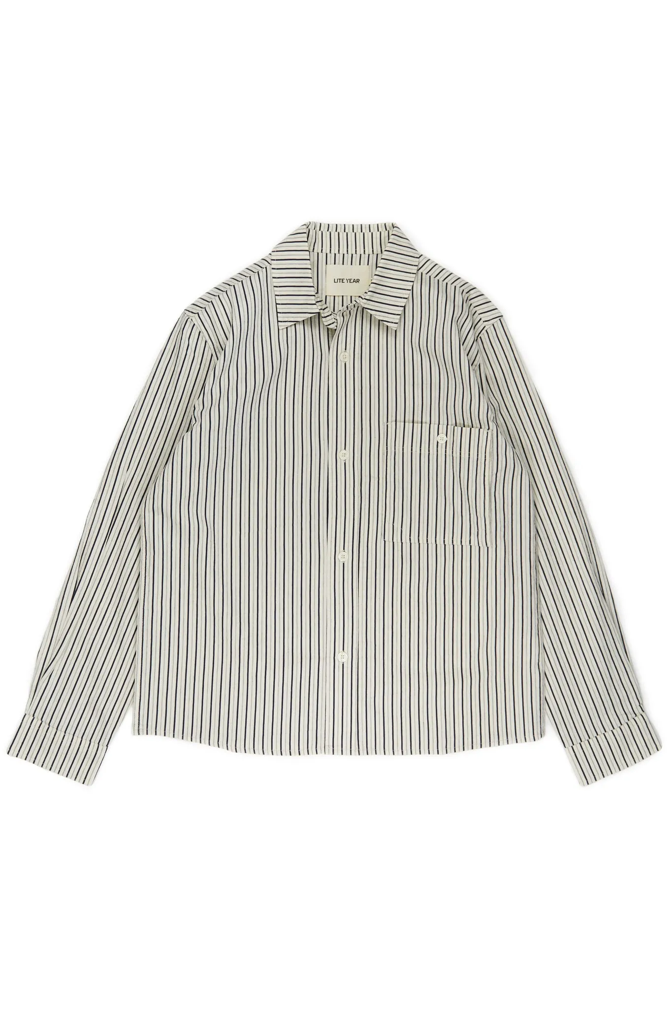 Italian Relaxed Button Up Shirt - Natural with Navy Stripe sold by Lite Year