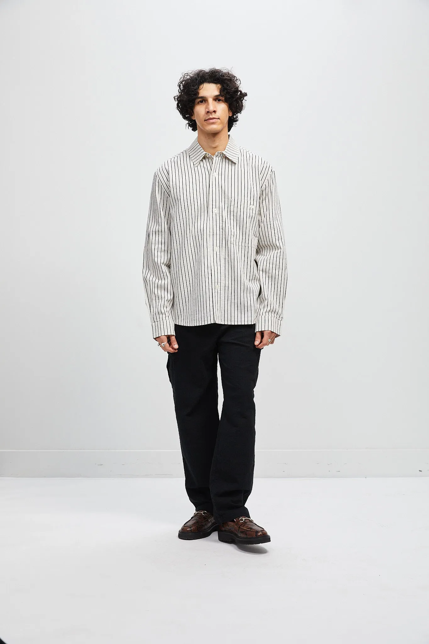 Italian Relaxed Button Up Shirt - Natural with Navy Stripe sold by Lite Year product image thumbnail 5