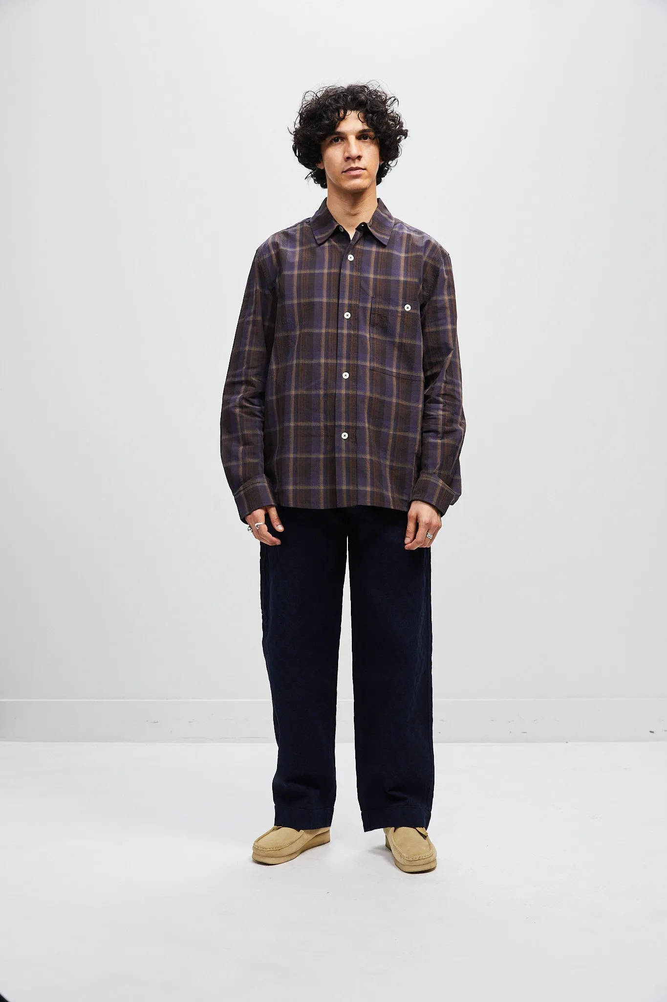 Relaxed Button Up Shirt - Navy plaid sold by Lite Year product image thumbnail 3
