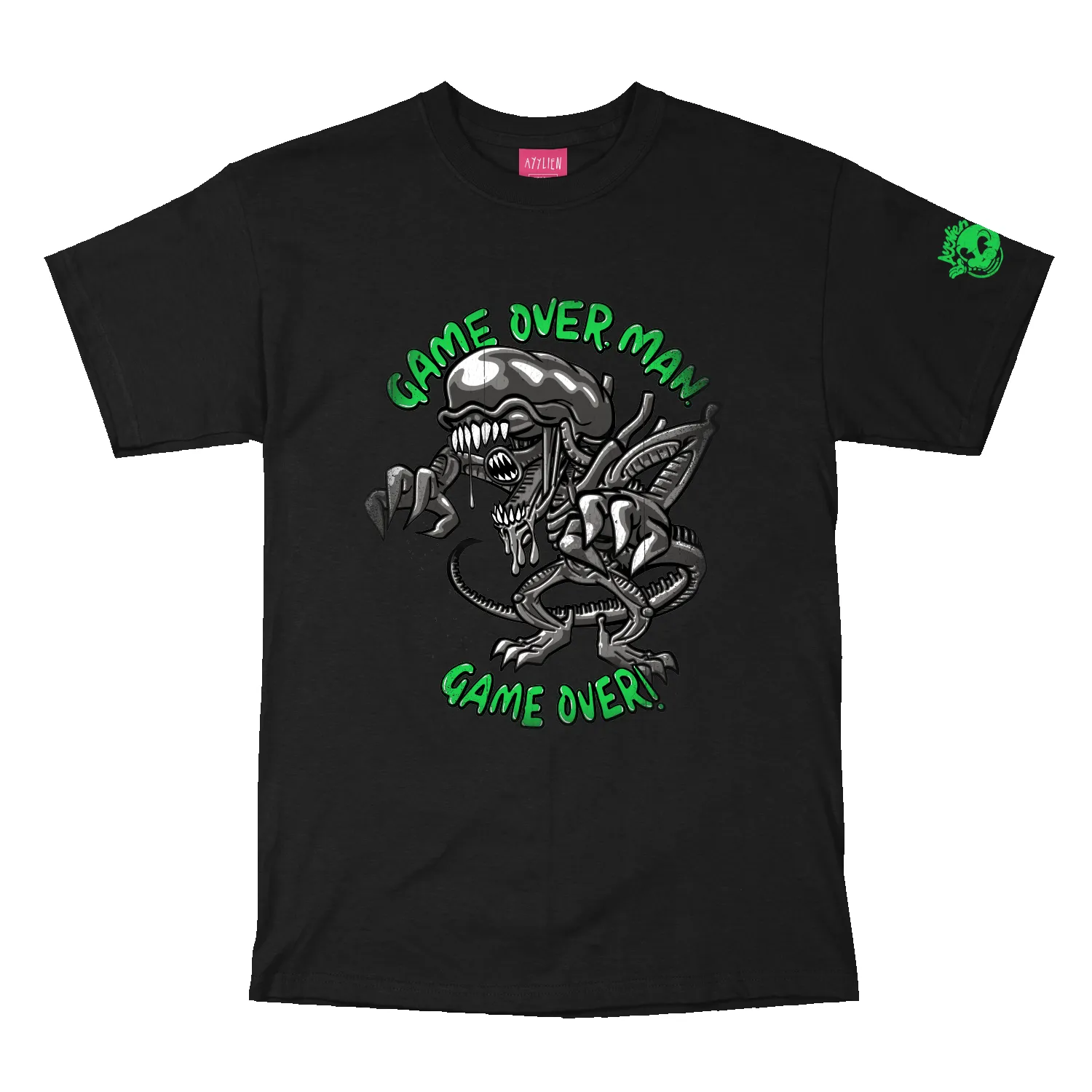 Rubberhose Alien Game Over Man Tee - Black sold by Ayylien Clothing