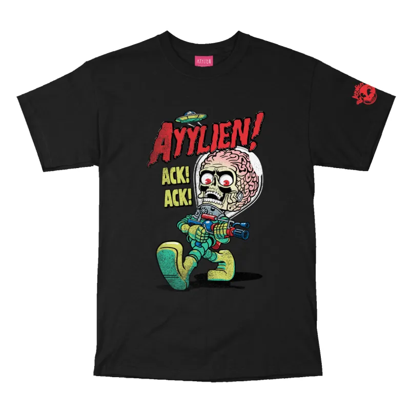 Rubberhose Mars Attack Ack Ack Tee - Black sold by Ayylien Clothing