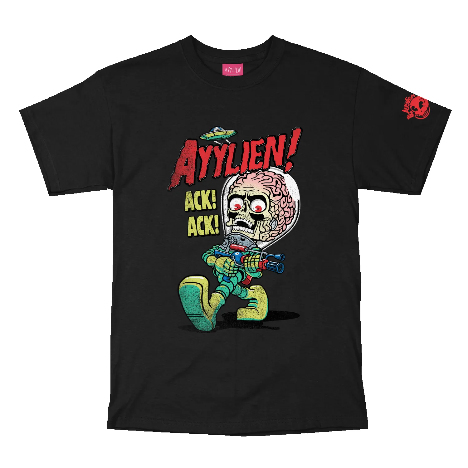 Rubberhose Mars Attack Ack Ack Tee - Black sold by Ayylien Clothing