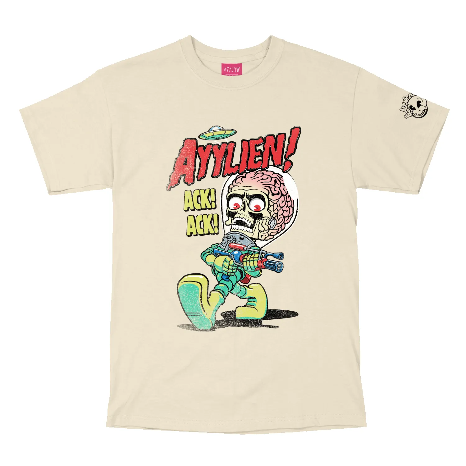 Rubberhose Mars Attack Ack Ack Tee - Natural sold by Ayylien Clothing