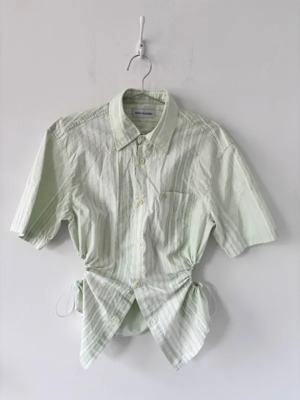 S Nena Hansen Bungee Shirt Short Sleeve - Light Green Mixed Stripe made by Nena Hansen
