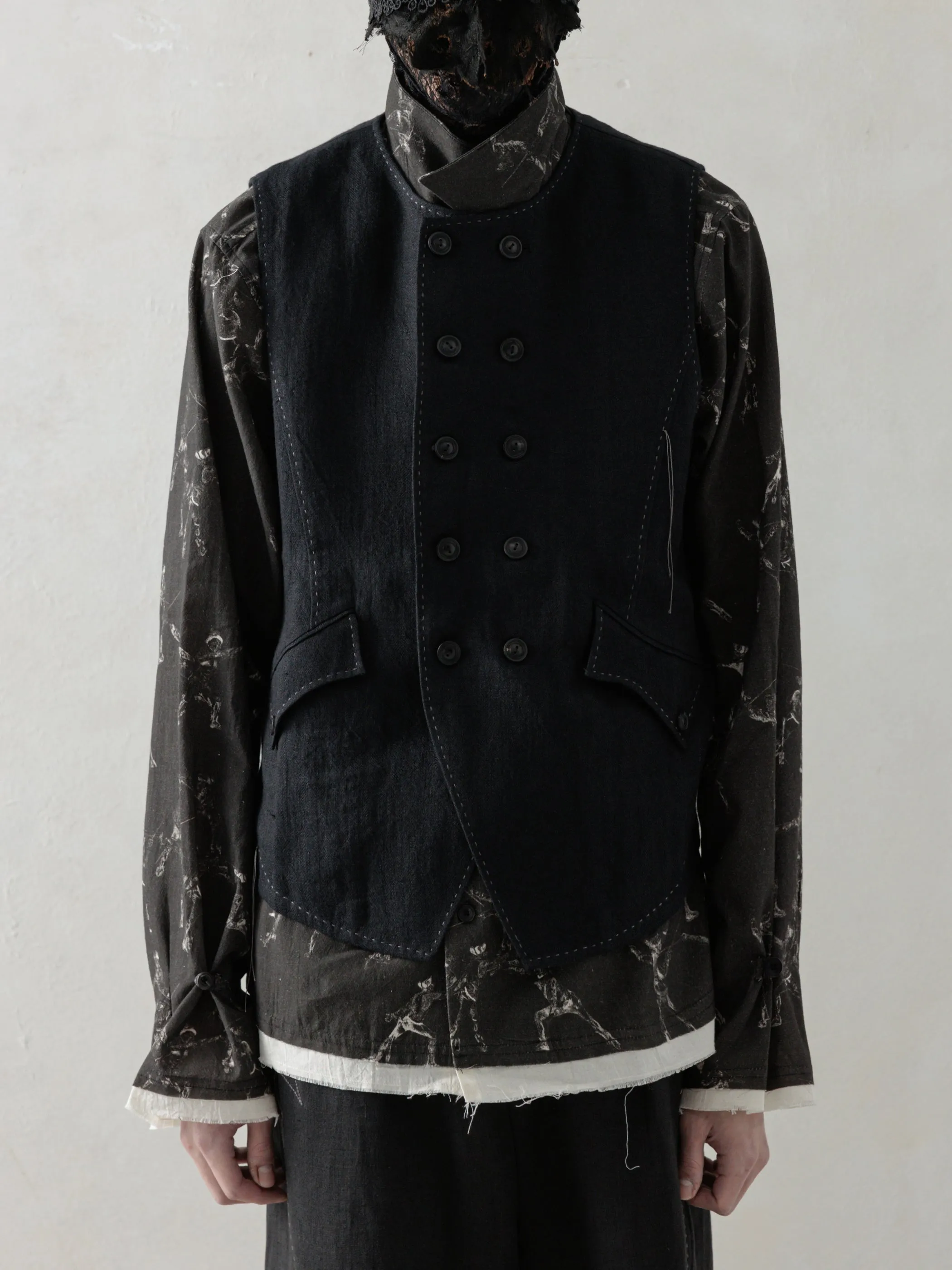 25SS|E Double Breasted Waistcoat (Black) sold by Professor E.