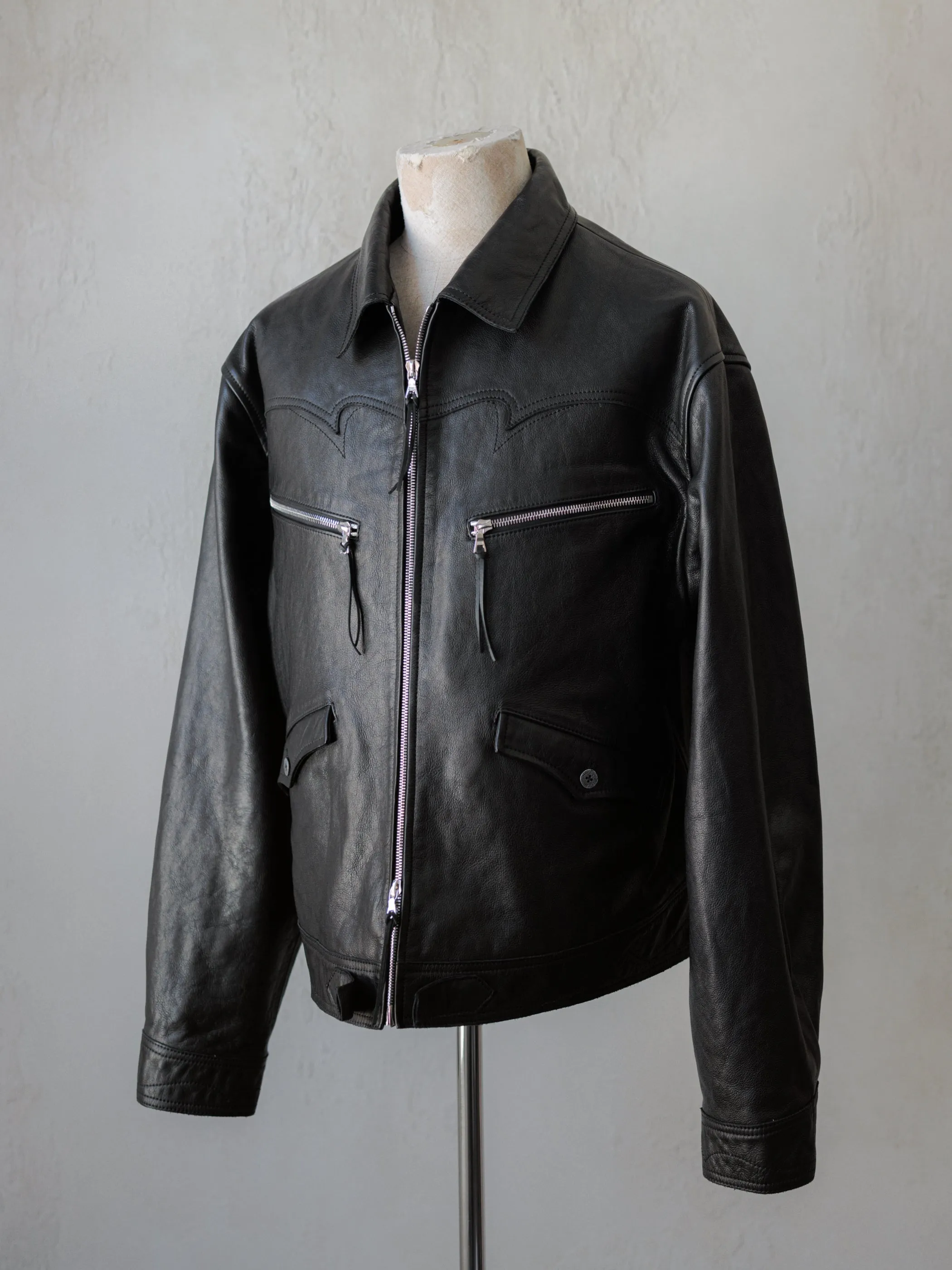Forgotten Materials|Cyclist Leather Jacket sold by Professor E.