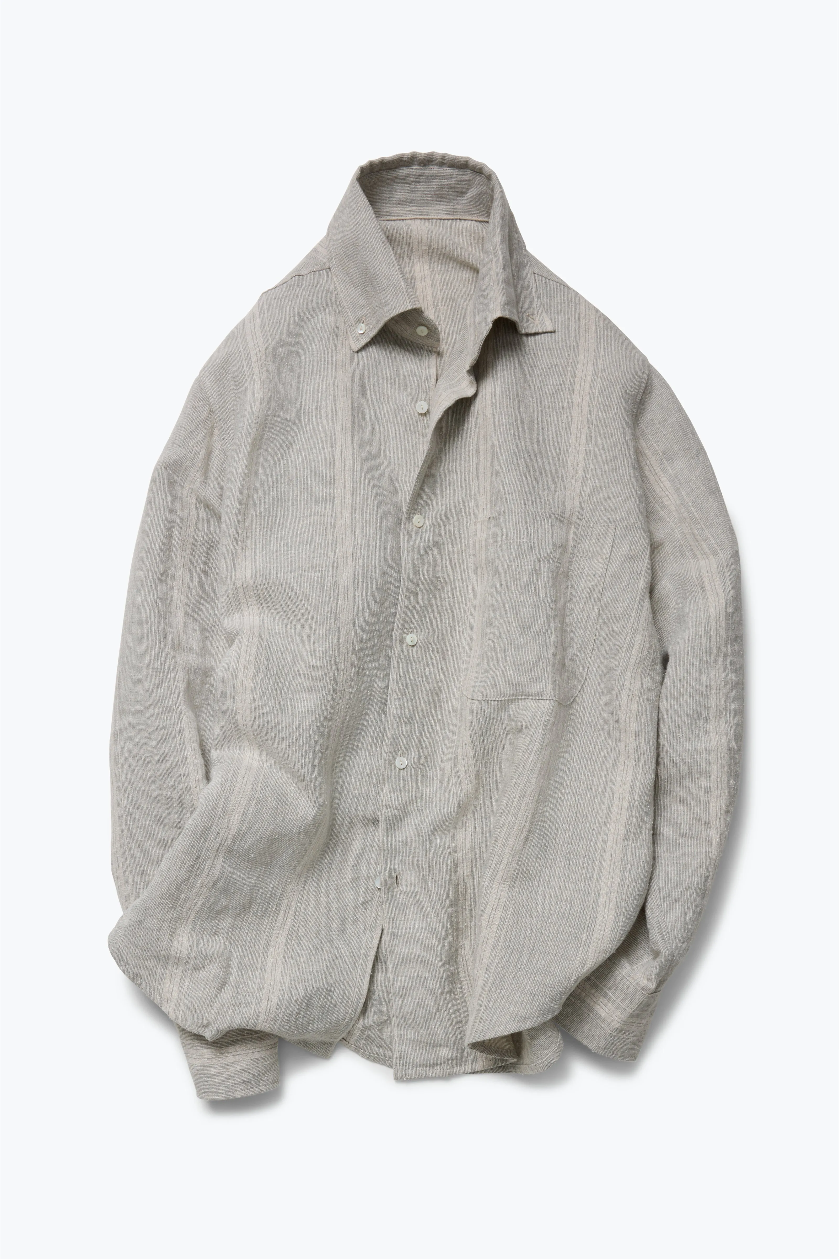 Button Down Collar Shirt (Lichen with Taupe Stripe Linen Silk Slub) sold by Stoffa product image thumbnail 2