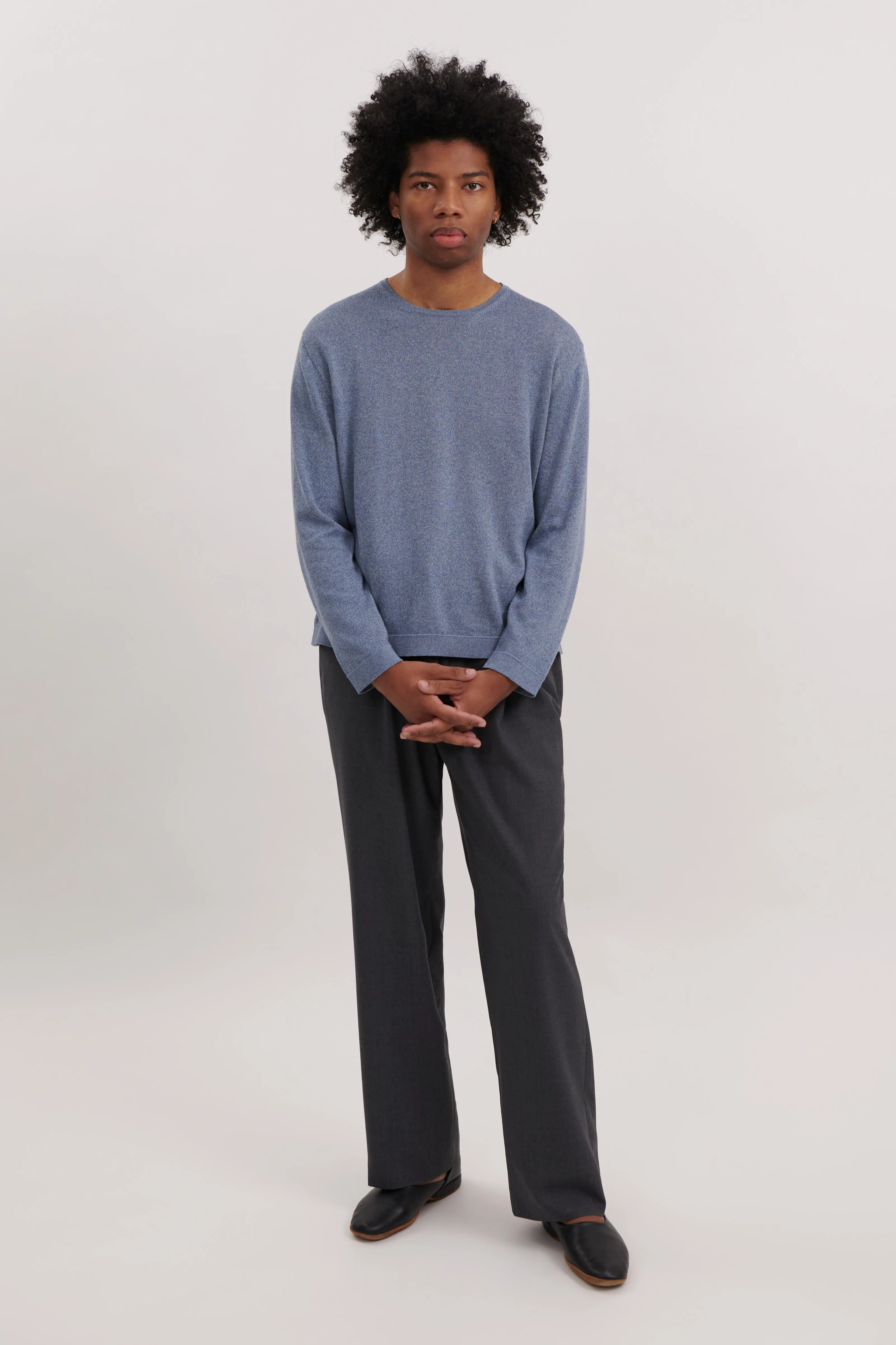 Long Sleeve Knit T-Shirt (Washed Indigo Cotton Mouliné) sold by Stoffa
