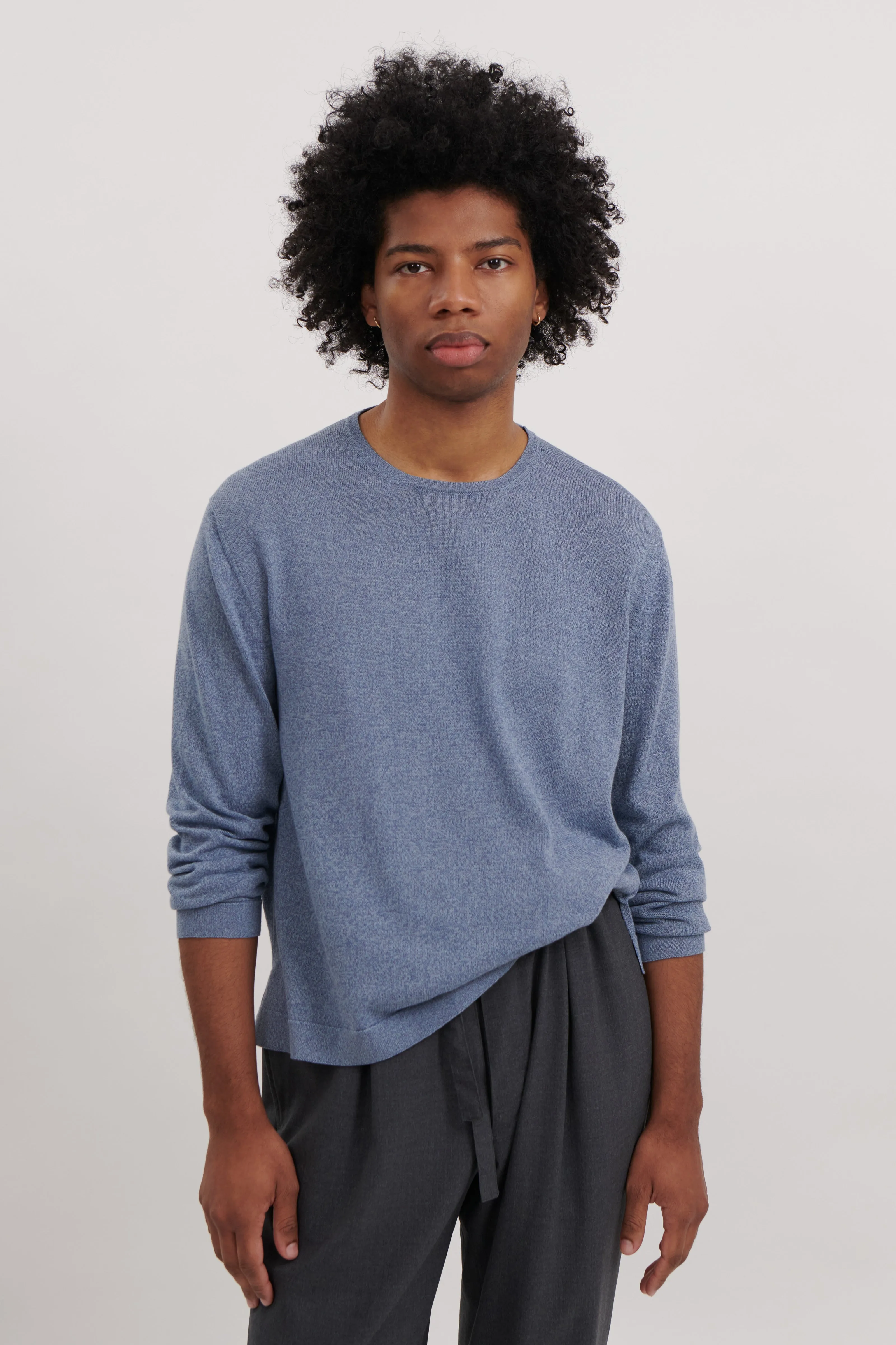 Long Sleeve Knit T-Shirt (Washed Indigo Cotton Mouliné) sold by Stoffa product image thumbnail 4