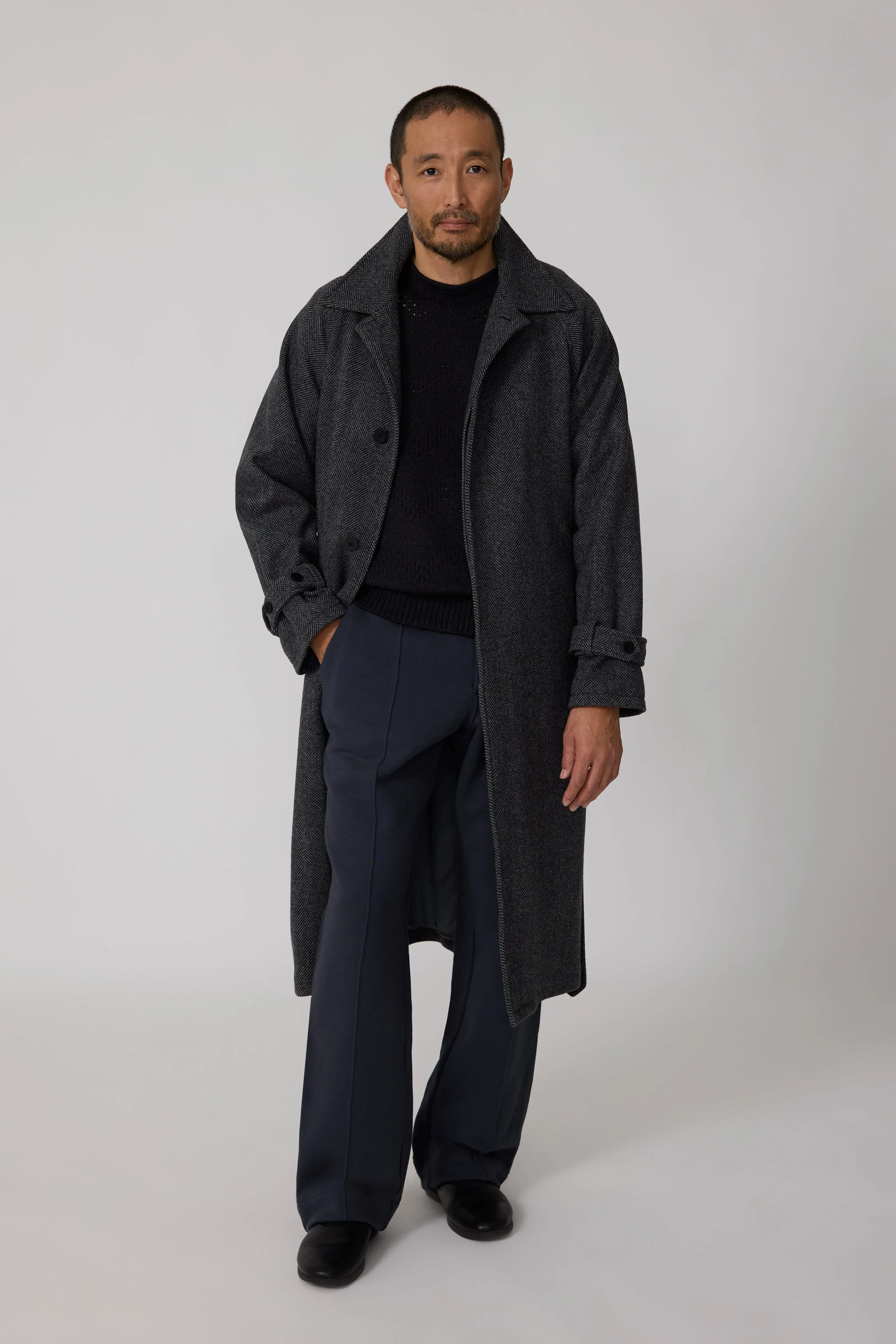 Raglan Coat (Grey Wool Herringbone) sold by Stoffa