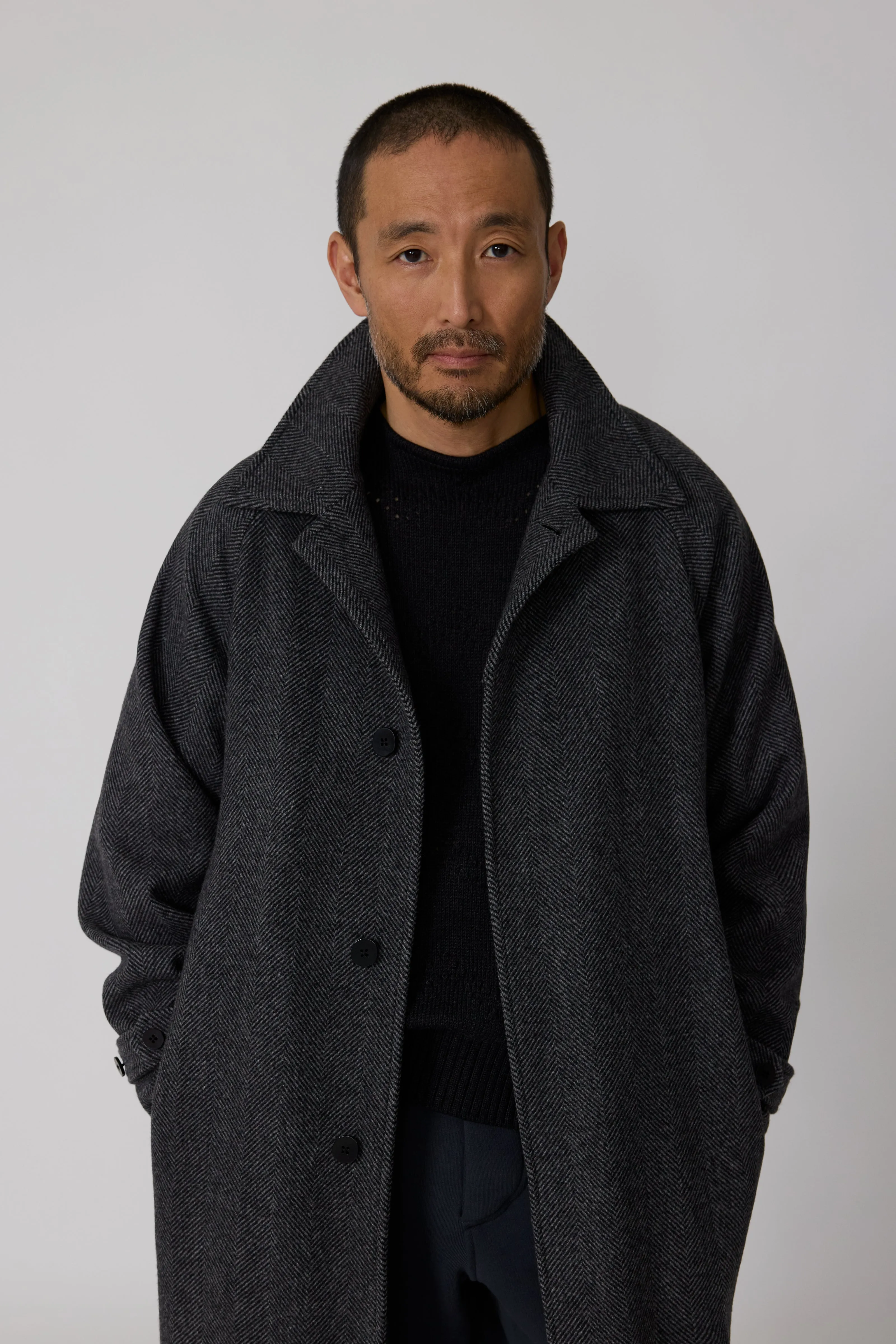 Raglan Coat (Grey Wool Herringbone) sold by Stoffa product image thumbnail 4