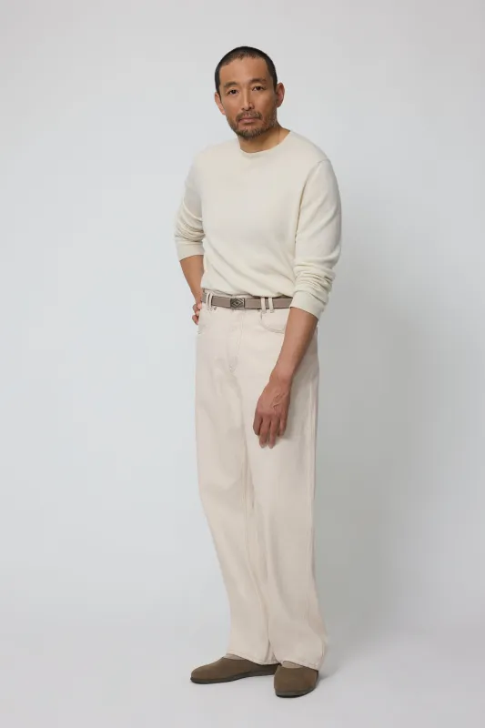 Long Sleeve Knit T-Shirt (Ivory Undyed Cashmere) made by Stoffa