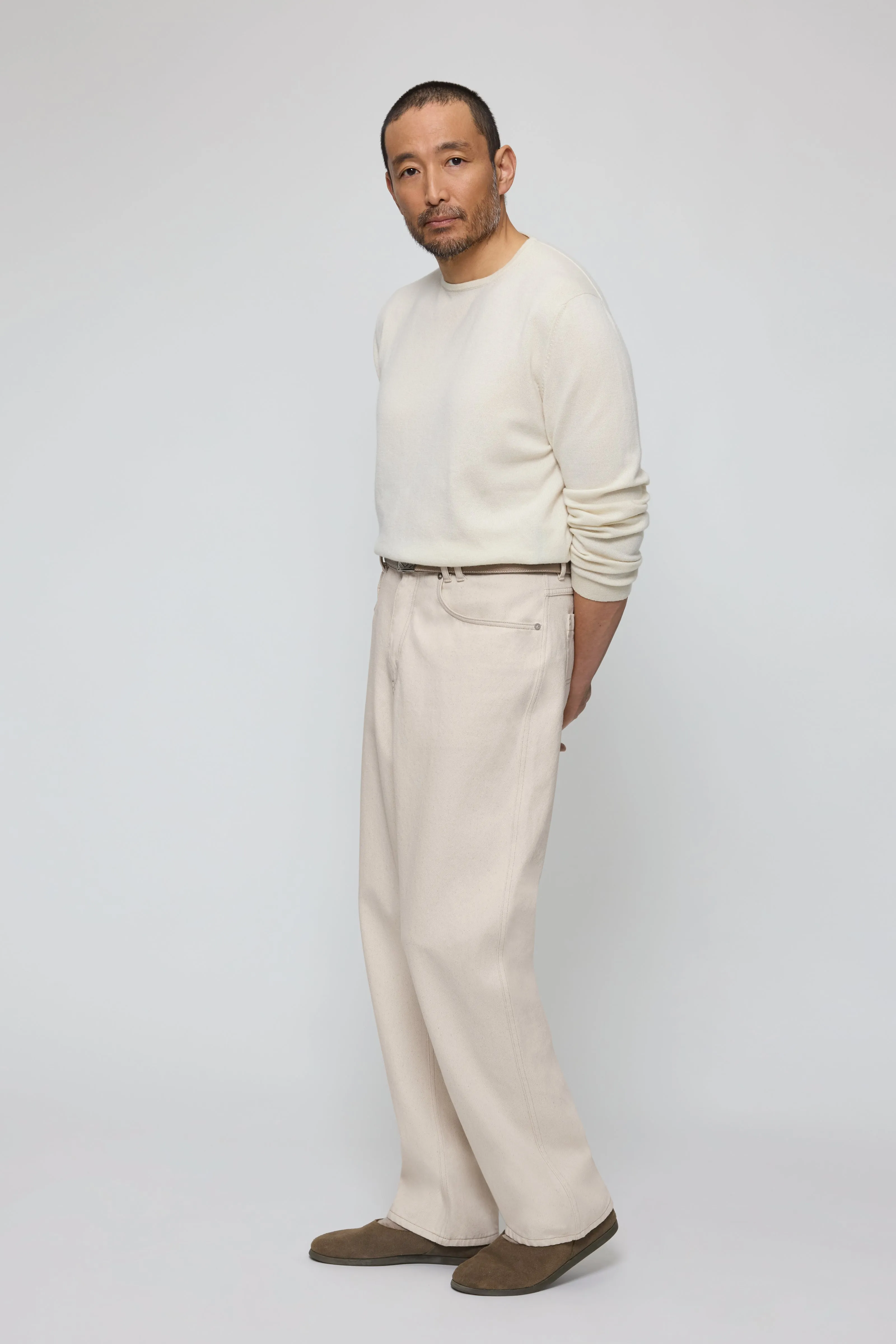 Long Sleeve Knit T-Shirt (Ivory Undyed Cashmere) sold by Stoffa product image thumbnail 3