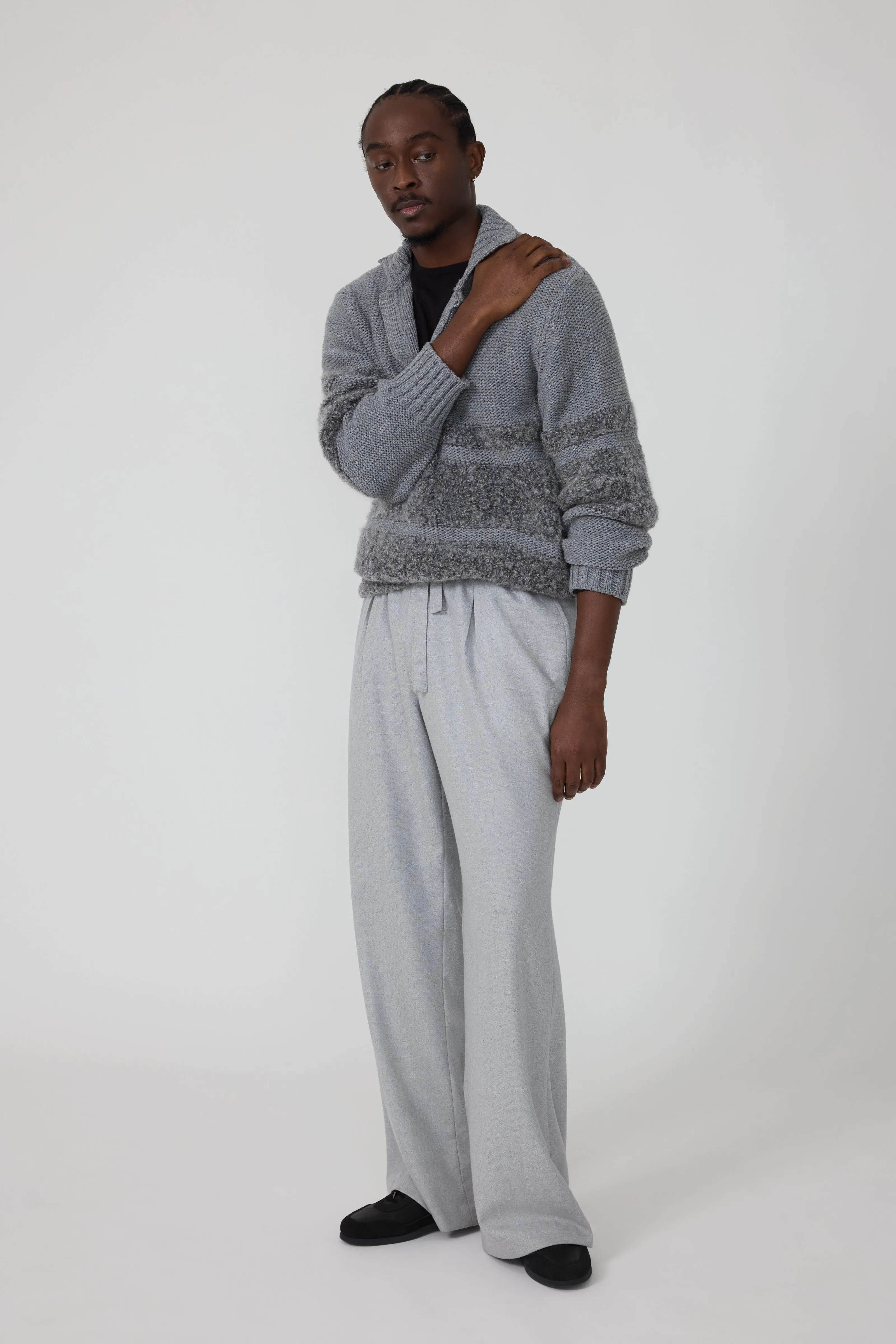 Ribollita Polo (Steel Grey Cashmere Mohair Wool Silk Stripe) sold by Stoffa product image thumbnail 3