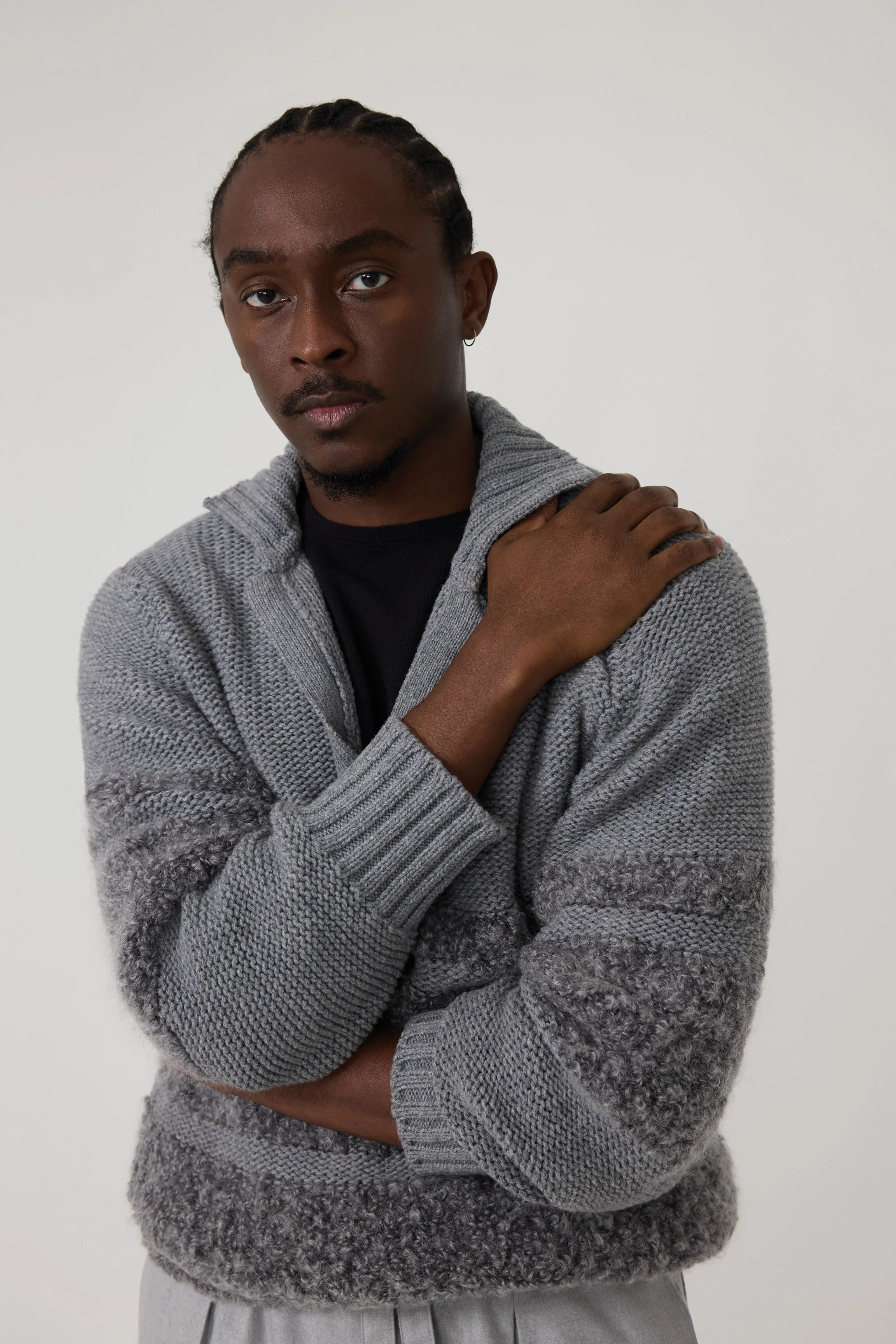 Ribollita Polo (Steel Grey Cashmere Mohair Wool Silk Stripe) sold by Stoffa product image thumbnail 4