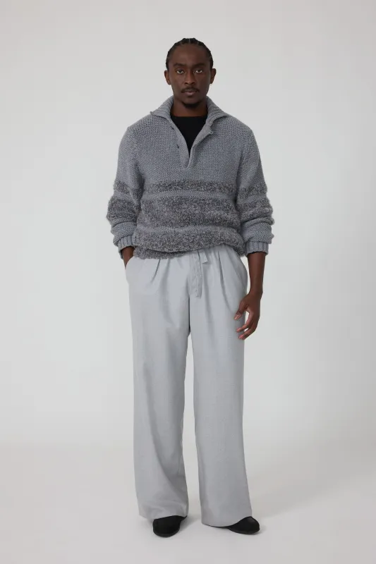 Ribollita Polo (Steel Grey Cashmere Mohair Wool Silk Stripe) made by Stoffa