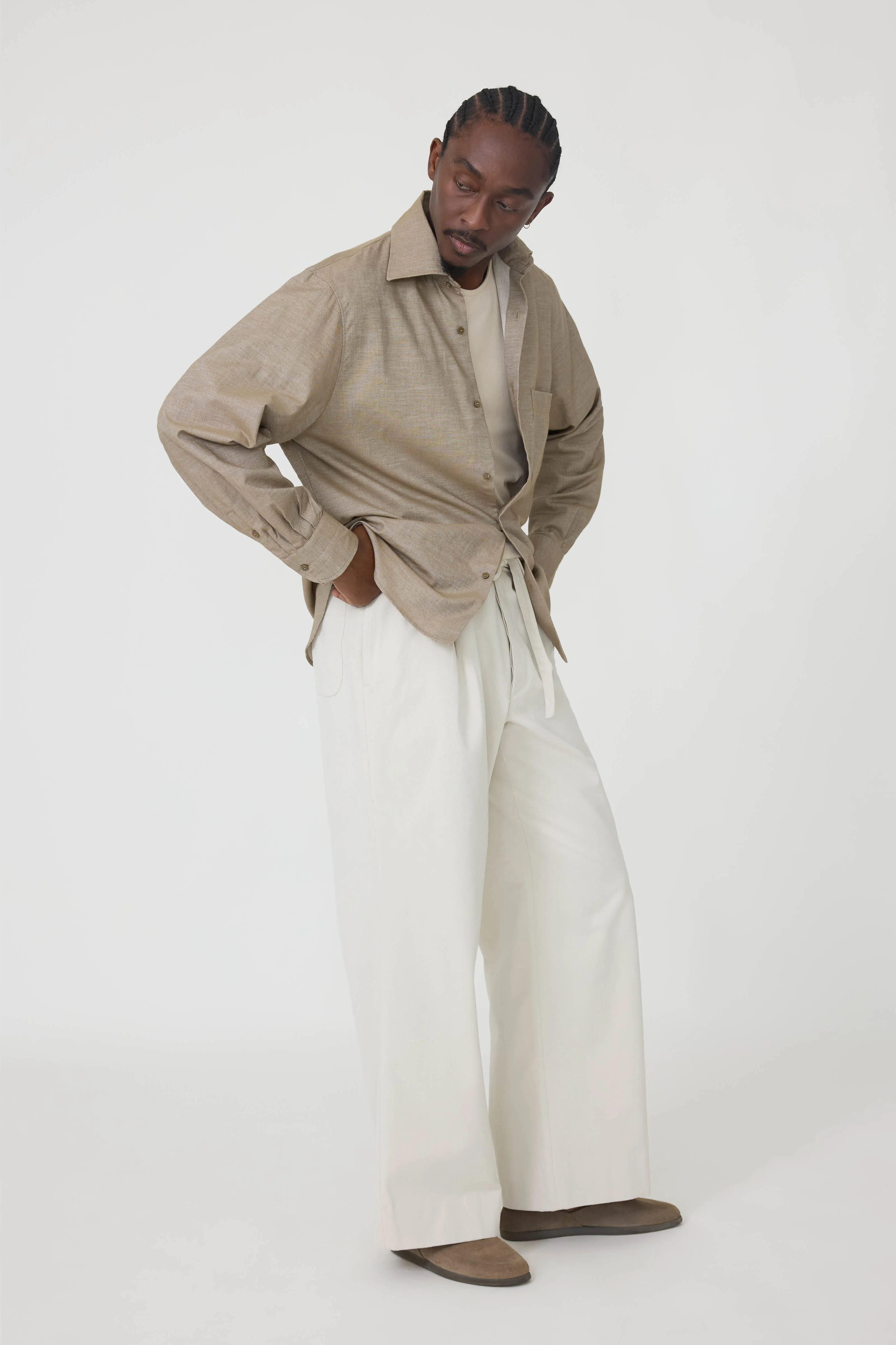 Spread Collar Shirt (Taupe Naturally Dyed Brushed Cotton) sold by Stoffa product image thumbnail 3