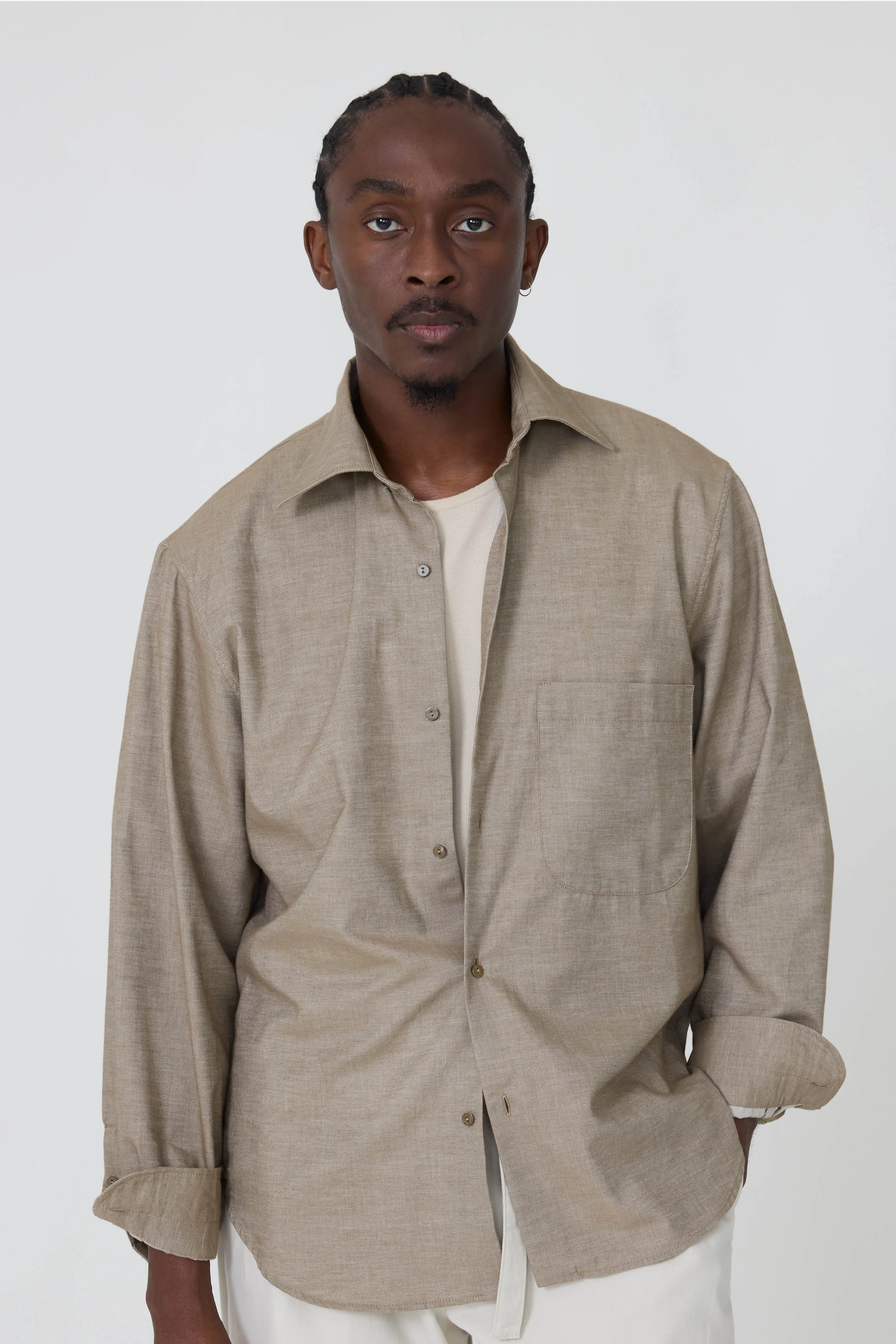 Spread Collar Shirt (Taupe Naturally Dyed Brushed Cotton) sold by Stoffa product image thumbnail 4
